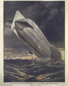 Forsideillustrasjon av en tysk krysser som ble revet med av orkanen nær Helgoland Island av Achille Beltrame