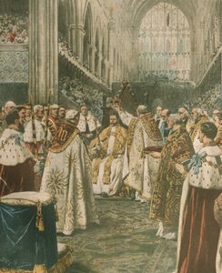 Forsideillustrasjon av kroningen av kong George V; London, England av Achille Beltrame