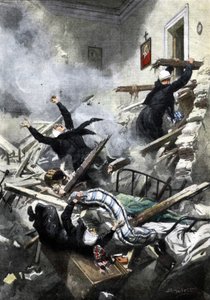 Katastrofe i en bygning i Genova: gode søstre forsvant i sammenbruddet av to leiligheter. ill. de Beltrame. "La Domenica del Corriere". 04/1914. av Achille Beltrame