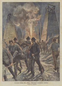 Katastrof brann i oljegruven i Montechino (Piacenza) av Achille Beltrame