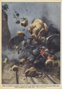 Etter kraftige stormer falt en stor steinblokk på toppen av et sveitsisk tog?