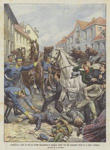 Dramatisk flukt av hester med en skvadron av dragoner i gatene i de populære nabolagene til Metz (Lorraine)
