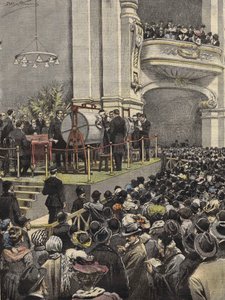 Trekning av Milano-lotteriet i 1907. illustrasjon av Achille Beltrame. av Achille Beltrame
