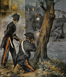 Episode av siciliansk mafia, konflikt mellom politi og gangstere i Trapani fra La Domenica del Corriere, 31. desember av Achille Beltrame