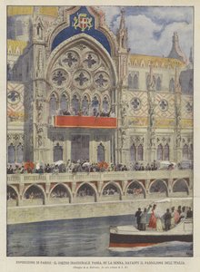 Paris-utstillingen, den første prosesjonen passerer, på Seinen, foran Italia-paviljongen
