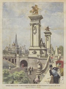 Paris verdensutstilling, den store nye Alexander III-broen som fører fra inngangen?