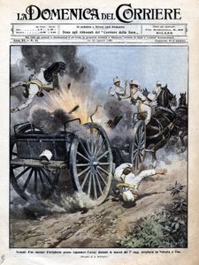 Eksplosjon av en artillerikasse nær Capannori (Lucca) under overføringen av det 7. artilleriregimentet fra Volterra til Pisa. Illustrasjon av Beltrame. "" La Domenica del corriere"". 15.-23.08.1909. av Achille Beltrame