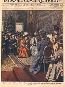 Første italienske kvinnekongress på Capitol, Roma, illustrasjon av Achille Beltrame fra La Domenica del Corriere, 3. mai av Achille Beltrame