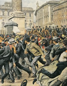 Generell arbeiderstreik i Roma, av Achille Beltrame, illustrasjon, illustratør Achille Beltrame (1871-1945), fra La Domenica del Corriere av Achille Beltrame