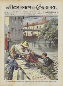 De ydmyke tapperhetene, en tollvakt i Milano som redder en liten jente som har falt i vannet? av Achille Beltrame