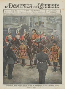 Ber de kongelige heralderne om å få komme inn i City, London, for å proklamere det nye?