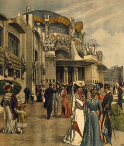 Stor åpning av den første internasjonale utstillingen for moderne dekorativ kunst i Torino, av Achille Beltrame (1871-1945), fra La Domenica del Corriere, mai 1902 av Achille Beltrame