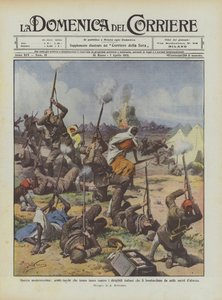 State-of-the-art krigføring, arabisk-tyrkere som skyter mot de italienske dirigiblene som bomber dem? av Achille Beltrame