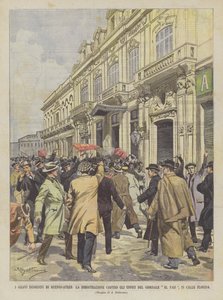 Den alvorlige uroen i Buenos-Ayres, demonstrasjonen mot kontorene til avisen El Pais, i Florida Street av Achille Beltrame