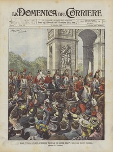 De kongelige i Italia i Paris, den triumferende inngangen til prosesjonen på Avenue Des Champs-Elysees