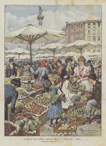 Fruktmarkedet i Milano, ved La Colonna Del Verzee av Achille Beltrame