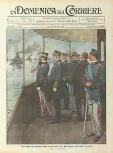 Kongen deltar på den grandiose paraden av førtiåtte skip i laget, i vannet i Venezia av Achille Beltrame