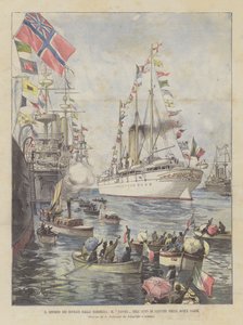 Suverene tilbake fra Sardinia, Savoyen i ferd med å seile fra sardinske farvann av Achille Beltrame