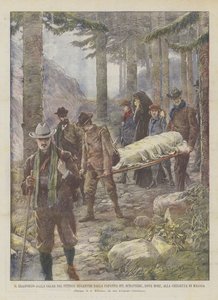 Transport av liket av maleren Segantini fra hytta på Schafberg, hvor han døde, til den lille kirken Maloja