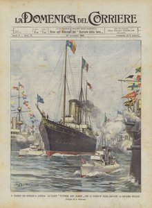 Reisen til suverene til London, yachten Victoria og Albert som fører dem passerer foran det engelske laget