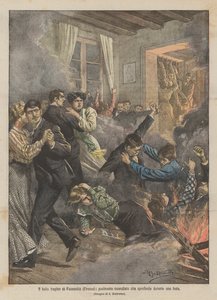 Den tragiske dansen til Fucecchio (Firenze), et brennende gulv som kollapser under en fest av Achille Beltrame
