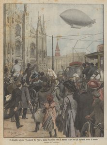 Det private luftskipet Leonardo da Vinci ankommer Milano for første gang og snur seg til applaus over Duomo