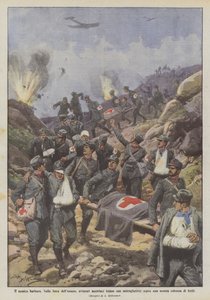 Den barbariske fienden På Isonzo-linjen skyter østerrikske flygere med maskingevær mot en? av Achille Beltrame