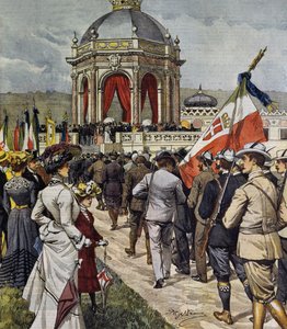 Innvielse av IV-skytekonkurranse ved Farnesina polygon, Roma, Italia, illustrasjon av Achille Beltrame fra La Domenica del Corriere, 25. mai av Achille Beltrame