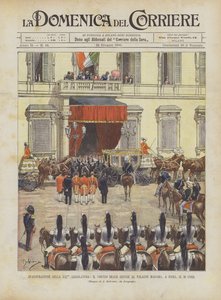 Innvielsen av den 21. lovgivende forsamling, den kongelige prosesjonen ankommer Palazzo Madama, i Roma, den 16. Corr.