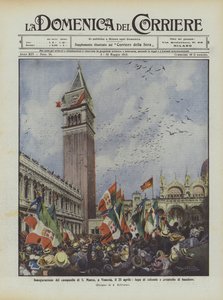 Innvielse av klokketårnet til S Marco, i Venezia, 25. april, dueflukt og flaggvifting