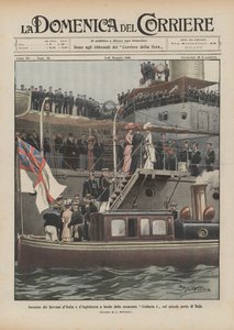 Møte mellom suverene i Italia og England ombord på slagskipet Umberto I i den lille havnen Baja