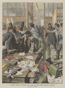 Utrolig frekkhet av de russiske revolusjonære, angrep på et postkontor, om dagen, i Petersburg