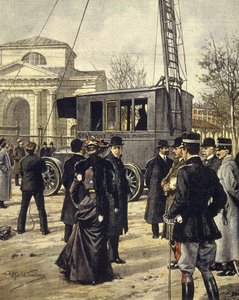 Den italienske fysikeren Guglielmo Marconi deltar på eksperimenter med den første mobilradiostasjonen i Milano 30. desember av Achille Beltrame