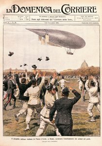 Italia, Milano, fly av luftskip pilotert av Crocco og Ricaldoni i Roma, 31. oktober av Achille Beltrame