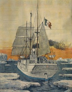 Reise til Nordpolen: Polarstjerneskipet som fraktet prins Luigi Amedeo av Savoy-Aosta, hertugen av Abruzzi, til Teplitzbukta på Rudolf-øya, av Achille Beltrame (1871-1945), fra La Domenica del Corriere av Achille Beltrame