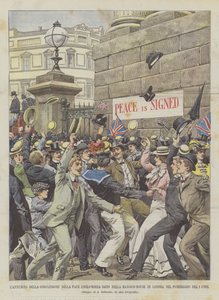 Kunngjøringen av konklusjonen av anglo-boerfreden gitt i herskapshuset i London på ettermiddagen 1. Kor. av Achille Beltrame