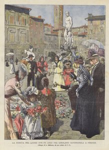 La Fiorita på stedet der Fra Girolamo Savonarola ble brent i Firenze av Achille Beltrame