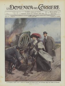 Klarer prinsesse Laetitia å redde en bonde som brant med kappene sine i brann langs en? av Achille Beltrame