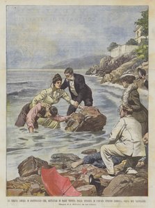 Dronning Amelia av Portugal Hvem, kastet i havet kledd av Cascaes Beach? av Achille Beltrame