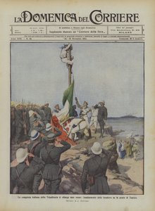 Den italienske erobringen av Tripolitania utvides gradvis, og heiser flagget på spissen av Tagiura av Achille Beltrame