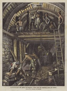 Slutten av arbeidene på Simplon-tunnelen, den siste steinen i den innvendige kledningen (18. oktober)