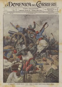 Den voldsomme krigen, rasende kampen mellom franske Turcos og tyske skyttere rundt Charleroi (Belgia) av Achille Beltrame