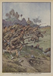 Krig i belgisk Flandern, et strålende angrep av et skotsk regiment av Achille Beltrame