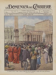 Sykdommen til Pius X, trofast og nysgjerrig på Petersplassen og ser på vinduet til pavens rom