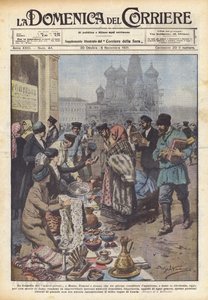 Tragedien til de nye fattige i Moskva (farge litho) av Achille Beltrame