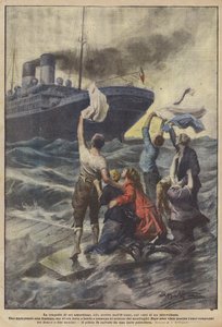 Tragedien til seks amerikanere, drivende i havet, på restene av et sjøfly av Achille Beltrame