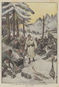 Livet i leiren bak frontlinjene, fordelingen av rasjonene, i høyfjellet