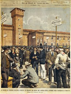 Storskala byggestreik i Milano: Folkemøte i den store gårdsplassen til Sforzesco-slottet, av Achille Beltrame (1871-1945), fra La Domenica del Corriere, 26. mai 1901 av Achille Beltrame