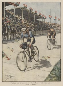 Ankomsten til Paris av konkurrentene fra Tour of France, vinneren av Petit Breton