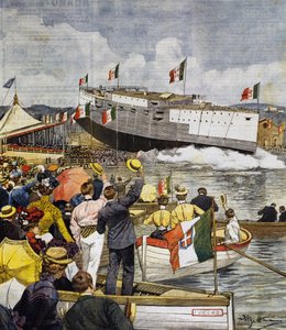 Lansering av slagskipet Regina Margherita i La Spezia, panel av Achille Beltrame (1871-1945), La Domenica del Corriere, 9. juni av Achille Beltrame